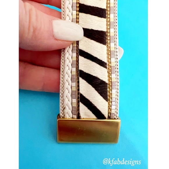 LAST! Animal Print Faux Fur and Leather Gold Tone magnetic lock bracelet - Picture 4 of 5